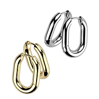 Pair of 316L Surgical Steel Gold PVD Rounded Oval Hinged Hoop Earrings