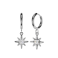 Pair of 316L Surgical Steel White CZ Starburst Large Dangle Hinged Hoop Earrings