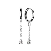 Pair of 316L Surgical Steel White CZ Long Teardrop Dangle Hinged Hoop Earrings