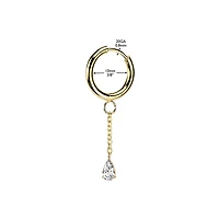 Pair of 316L Surgical Steel Gold PVD White CZ Long Teardrop Dangle Hinged Hoop Earrings