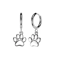 Pair of 316L Surgical Steel Large Paw Print Dangle Hoop Earrings