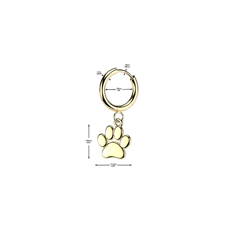 Pair of 316L Surgical Steel Large Paw Print Dangle Hoop Earrings
