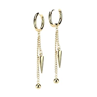 Pair of 316L Surgical Steel Gold PVD Ball And Spike Chain Dangle Hoop Earrings