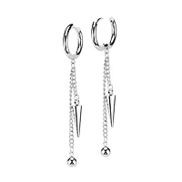 Pair of 316L Surgical Steel Ball And Spike Chain Dangle Hoop Earrings