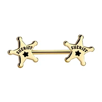 316L Surgical Steel Gold PVD Sheriff Badge Star Nipple Ring Barbell