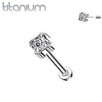 Implant Grade Titanium White CZ Square Gem Top Threadless Push In Labret