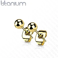 Pair of Implant Grade Titanium Gold PVD Ball Stud Earrings