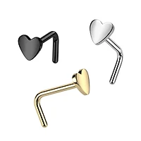 Implant Grade Titanium Gold PVD Heart L-Shaped Nose Ring Stud