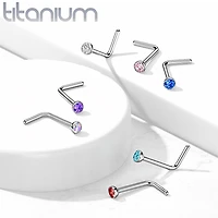 Implant Grade Titanium L-Shape CZ Nose Ring Stud
