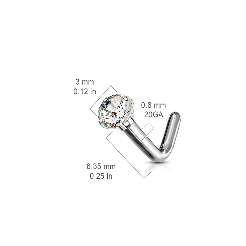 Implant Grade Titanium Pink CZ L Shape Nose Stud