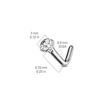 Implant Grade Titanium Blue CZ L Shape Nose Stud