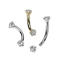 Implant Grade Titanium Gold PVD White CZ Star Shaped Internally Threaded Curved Barbell