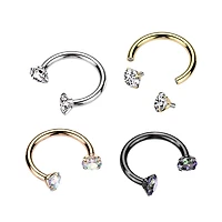 Implant Grade Titanium Gold PVD White CZ Internally Threaded Horseshoe Barbell