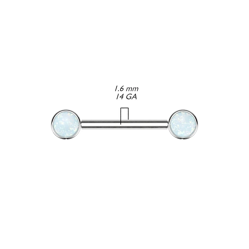 Implant Grade Titanium Gold PVD Internally Threaded White Opal Nipple Barbell