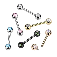Titanium Internally Threaded Pink CZ Ball Gem Nipple Ring