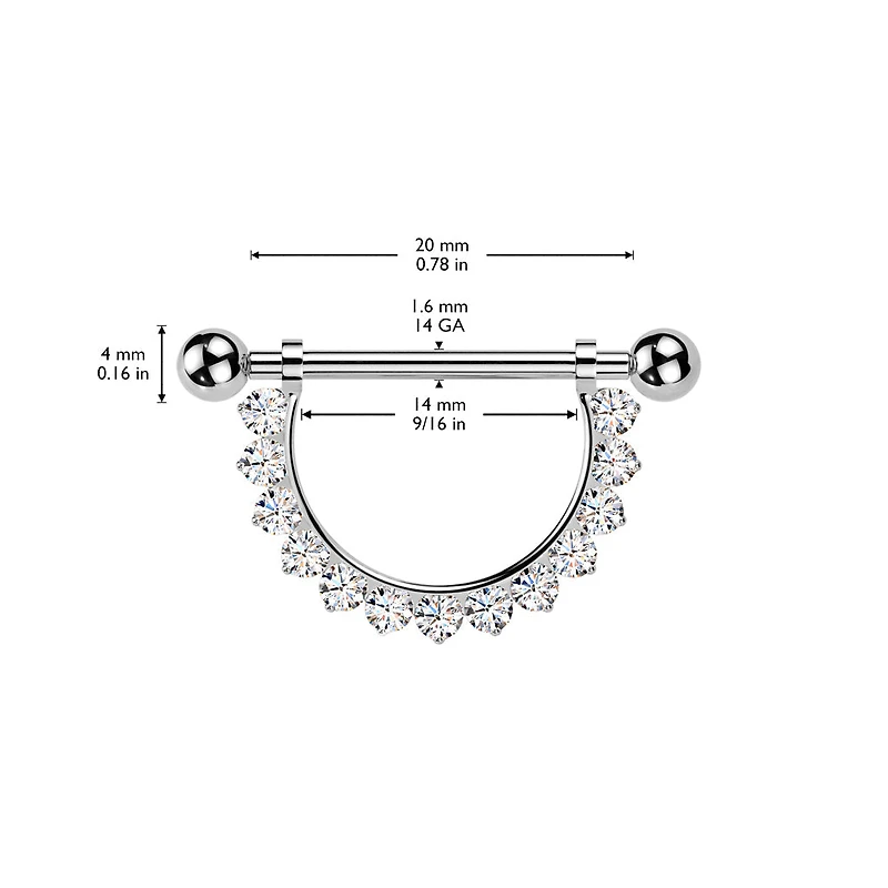 Implant Grade Titanium White CZ Nipple Shield Internally Threaded Straight Barbell