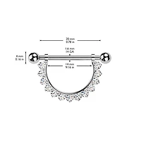 Implant Grade Titanium Gold PVD White CZ Nipple Shield Internally Threaded Straight Barbell