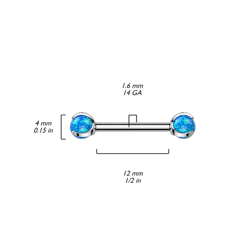 Implant Grade Titanium Opal Internally Threaded Nipple Ring Straight Barbell