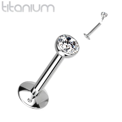 Implant Grade Titanium Internally Threaded White Bezel CZ Flat Back Labret