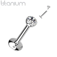 Implant Grade Titanium Internally Threaded White Bezel CZ Flat Back Labret
