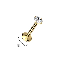 Implant Grade Titanium Gold PVD White CZ Gem Internally Threaded Concave Flat Back Labret