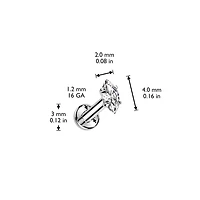 Implant Grade Titanium Gold PVD White CZ Marquise Gem Internally Threaded Flat Back Labret