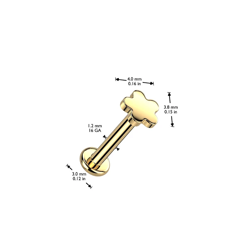 Implant Grade Titanium Gold PVD Minimal Flower Internally Threaded Flat Back Labret