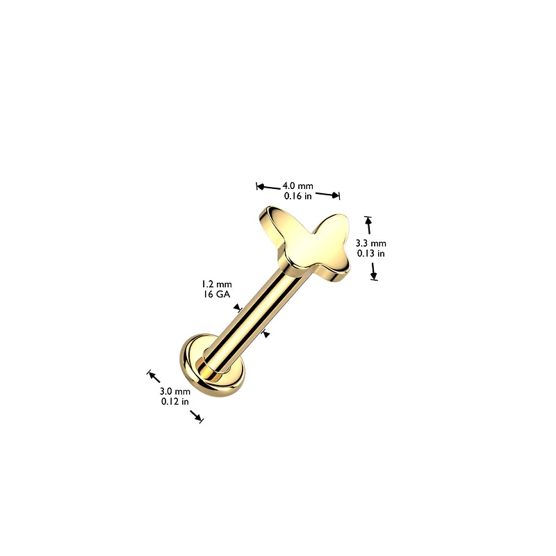Implant Grade Titanium Gold PVD Dainty Minimal Butterfly Internally Threaded Flat Back Labret