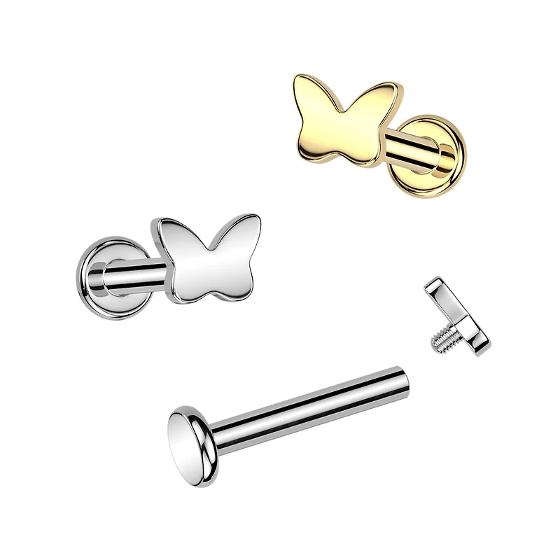 Implant Grade Titanium Dainty Minimal Butterfly Internally Threaded Flat Back Labret