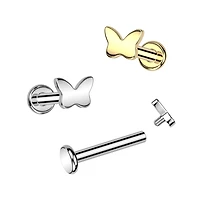 Implant Grade Titanium Gold PVD Dainty Minimal Butterfly Internally Threaded Flat Back Labret