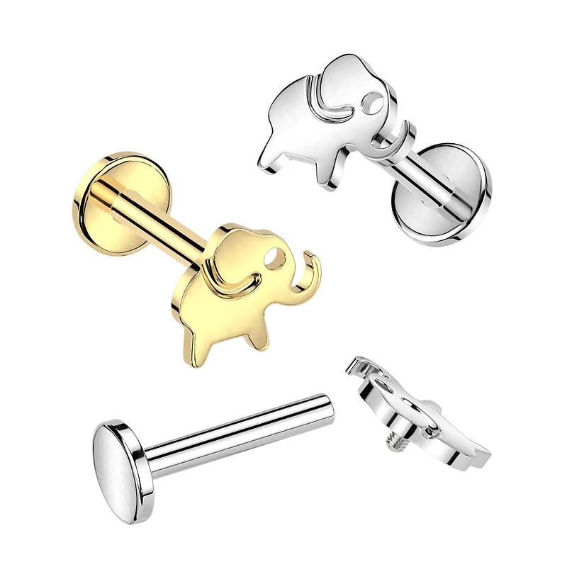Implant Grade Titanium Gold PVD Internally Threaded Elephant Flat Back Labret