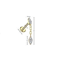 Implant Grade Titanium Gold PVD White CZ Marquise Gem Dangle Internally Threaded Labret