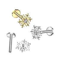 Implant Grade Titanium White CZ Snowflake Flat Back Labret