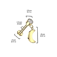 Implant Grade Titanium Gold PVD White CZ Crescent Moon Dangle Flat Back Labret