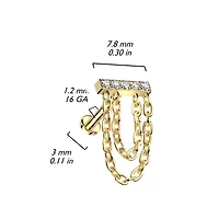 Implant Grade Titanium White CZ Studded Bar Chain Dangle Flat Back Labret