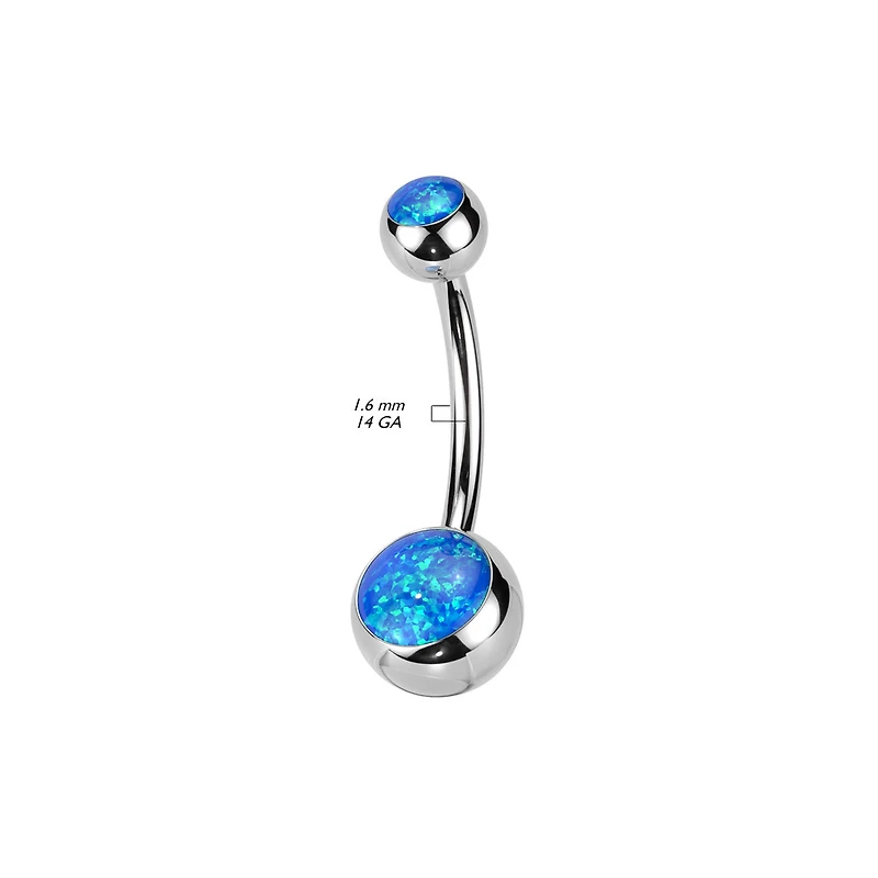 Implant Grade Titanium Black PVD White Opal Internally Threaded Belly Ring