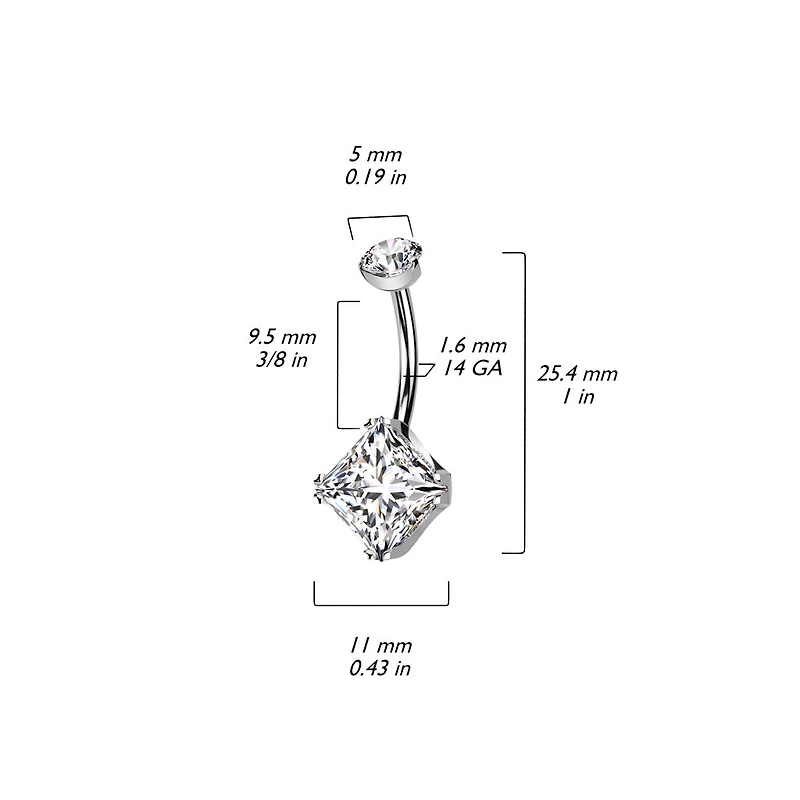 Implant Grade Titanium Gold PVD White CZ Simple Square Gem Belly Ring