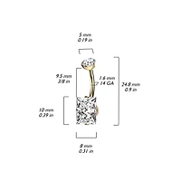 Implant Grade Titanium Gold PVD White CZ Squared Gem Belly Ring