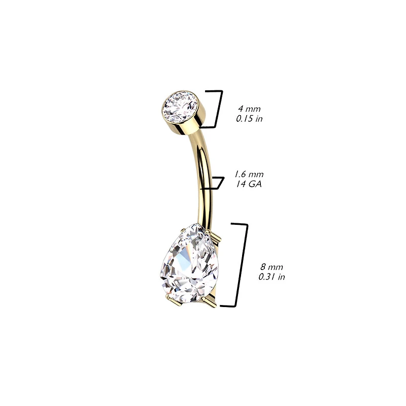 Implant Grade Titanium Dainty White Pear Shape Tear Drop Belly Ring