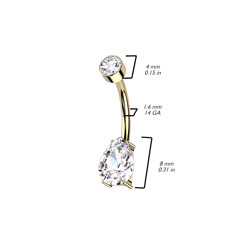 Implant Grade Titanium Dainty Gold PVD White Tear Drop Belly Ring