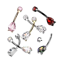 Implant Grade Titanium Dainty Gold PVD White Tear Drop Belly Ring