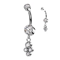 Implant Grade Titanium White CZ Bezel Dainty Circle Cluster Dangle Belly Ring