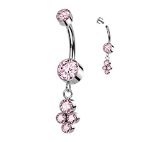 Implant Grade Titanium Pink CZ Bezel Dainty Circle Cluster Dangle Belly Ring