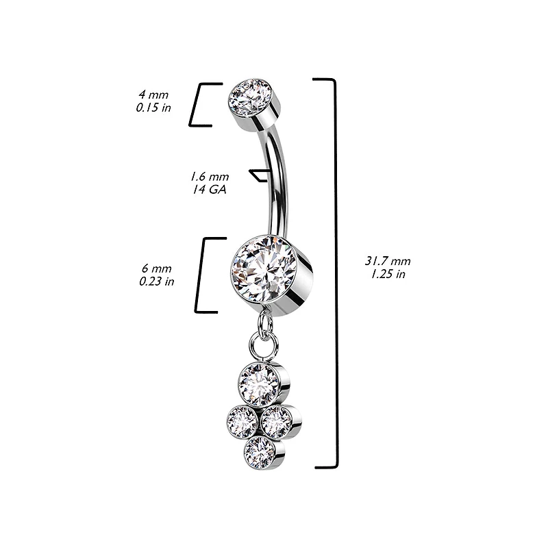 Implant Grade Titanium White CZ Bezel Dainty Circle Cluster Dangle Belly Ring