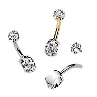 Implant Grade Titanium Gold PVD Dainty White Oval Internally Threaded Belly Ring