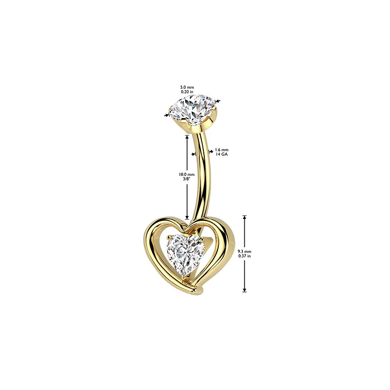 Implant Grade Titanium Gold PVD White CZ Heart Shaped Belly Ring