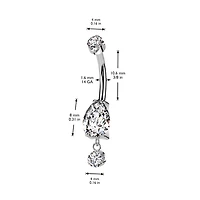 Implant Grade Titanium White CZ Teardrop Circle Dangle Belly Ring