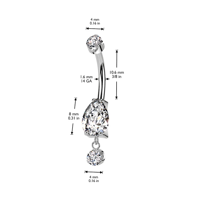 Implant Grade Titanium Gold PVD White CZ Teardrop Circle Dangle Belly Ring