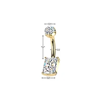 Implant Grade Titanium Gold PVD White CZ Rectangle Clawed Internally Threaded Belly Ring
