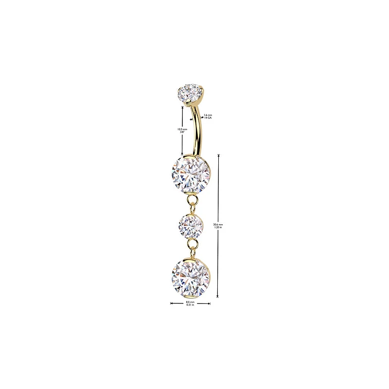 Implant Grade Titanium Gold PVD White CZ Internally Threaded Multi Gem Dangle Belly Ring